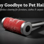 pet hair remover roller with dark background along with headline and subheading